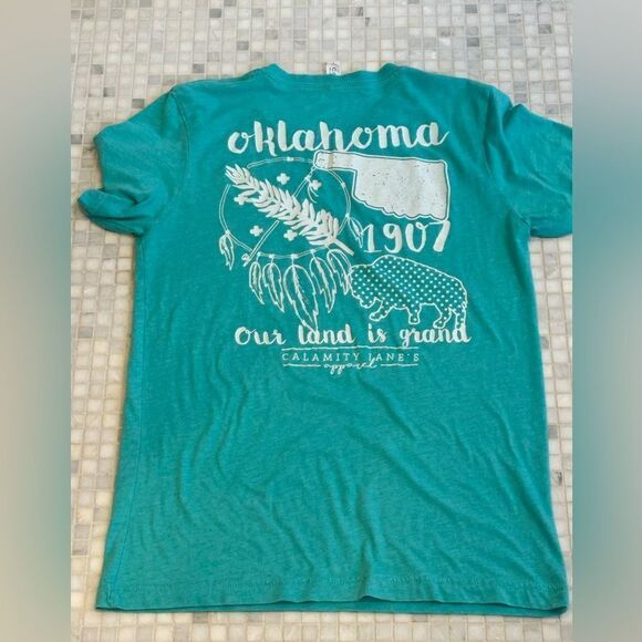 Oklahoma Bison State Seal Teal Cotton T-Shirt - Picture 3 of 8